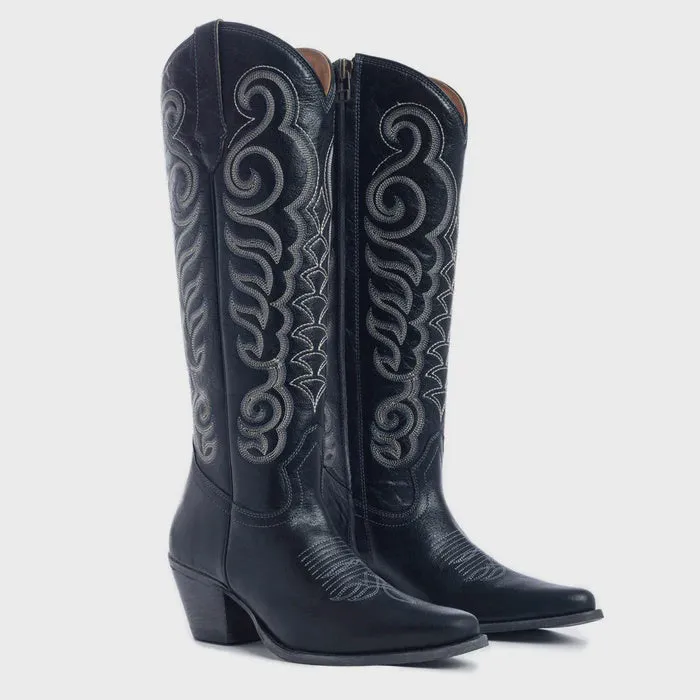 RESTOCK MYRA Black Embroidered Leather Boots