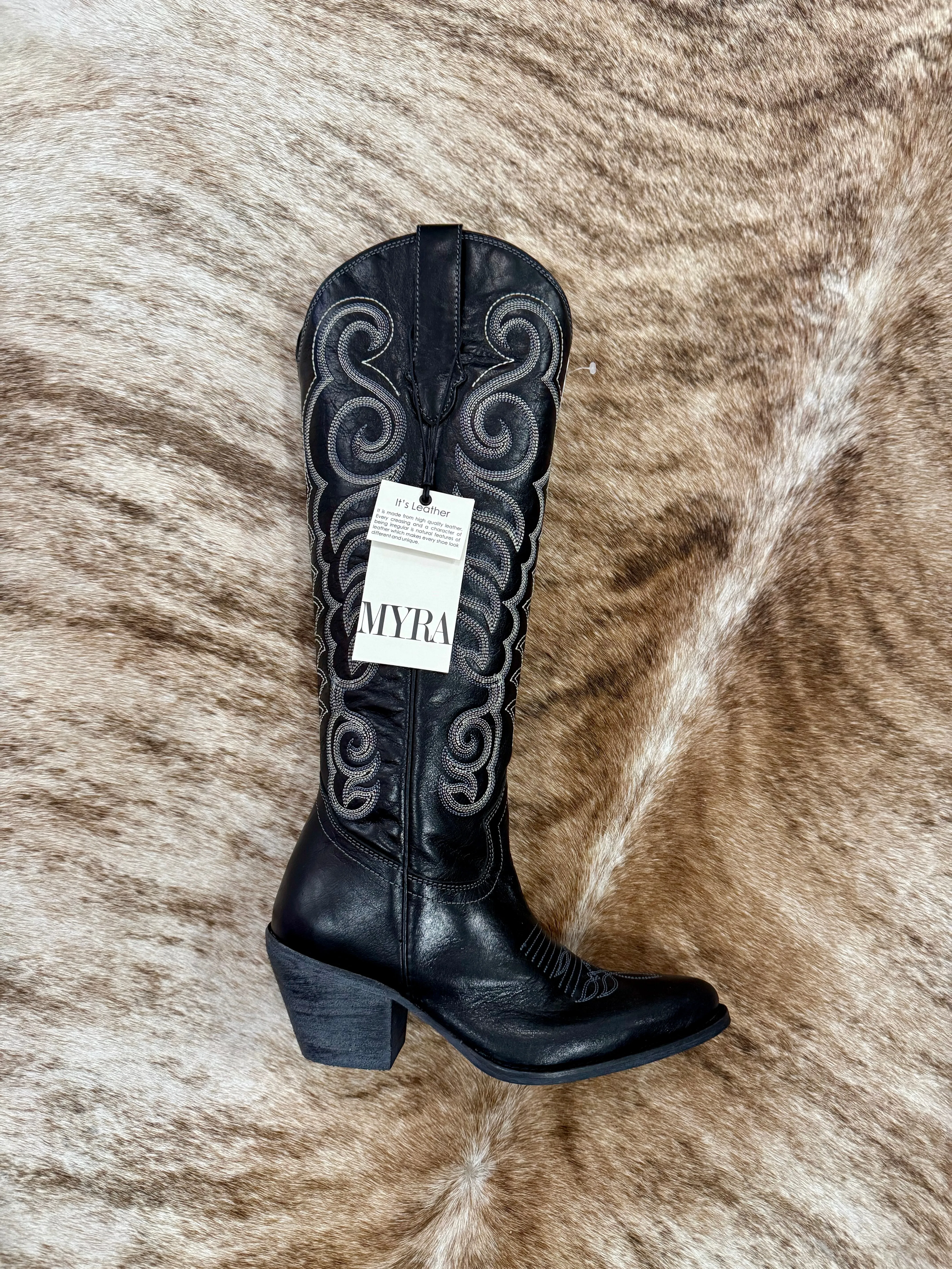 RESTOCK MYRA Black Embroidered Leather Boots