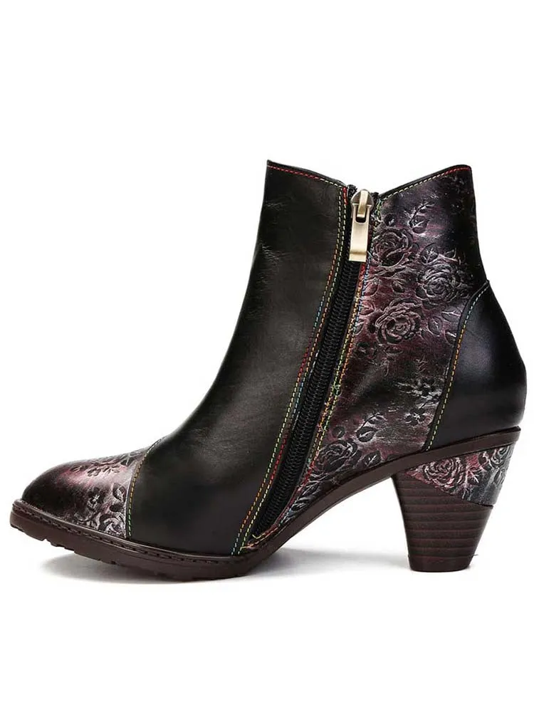 Retro Handmade Floral Stitching Button Boots