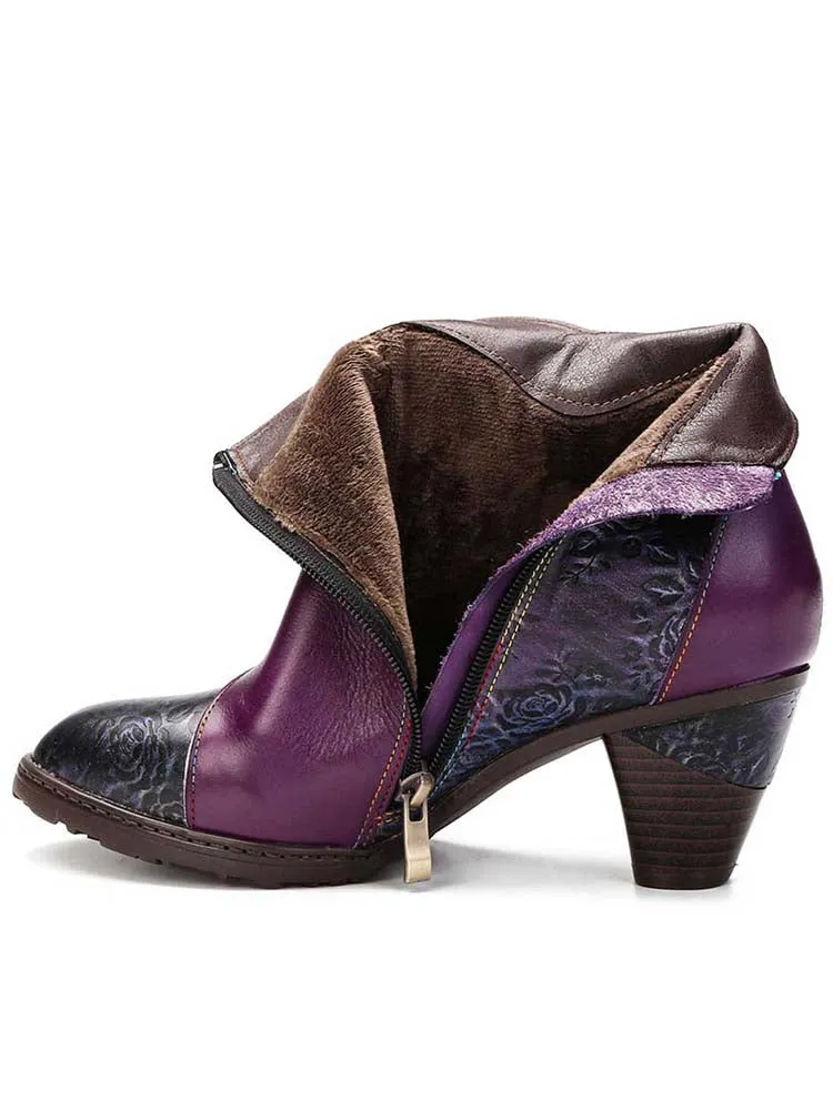 Retro Handmade Floral Stitching Button Boots