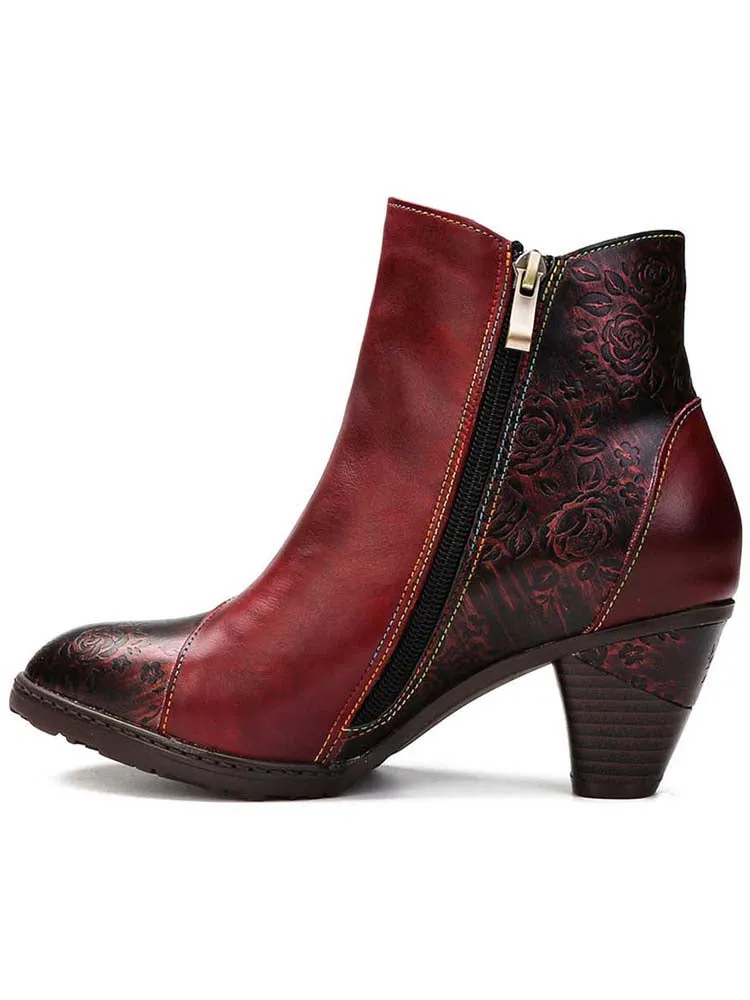 Retro Handmade Floral Stitching Button Boots