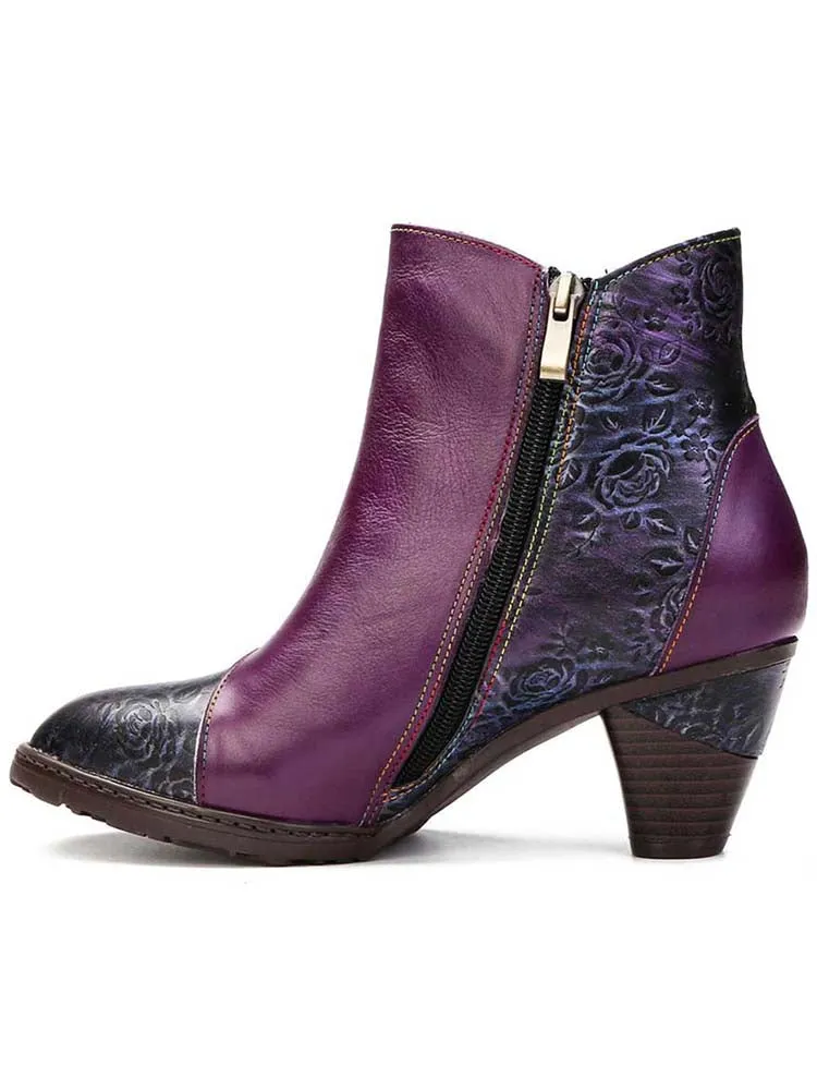 Retro Handmade Floral Stitching Button Boots