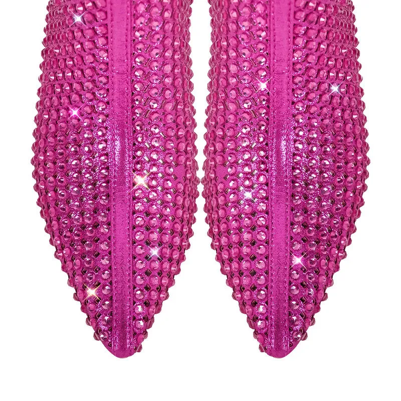 Rhinestone Pointed Toe Stiletto Ankle Boots
