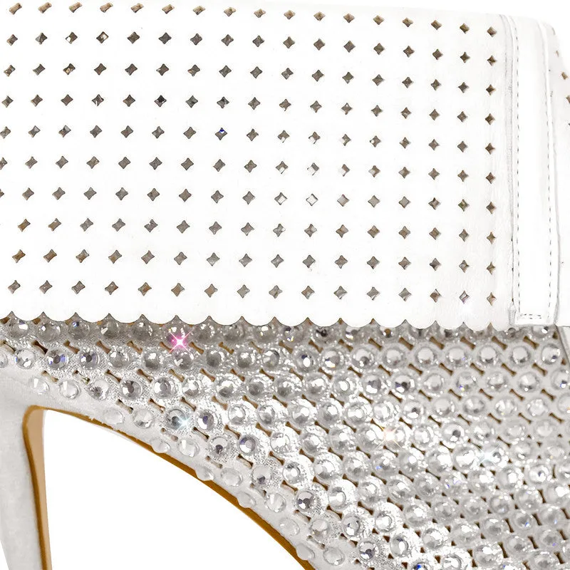 Rhinestone Pointed Toe Stiletto Ankle Boots