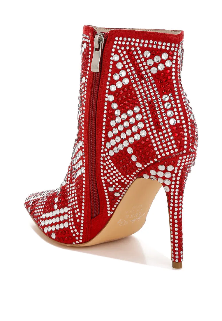 Rhinestones Studded Stiletto Heel Boots By RUW