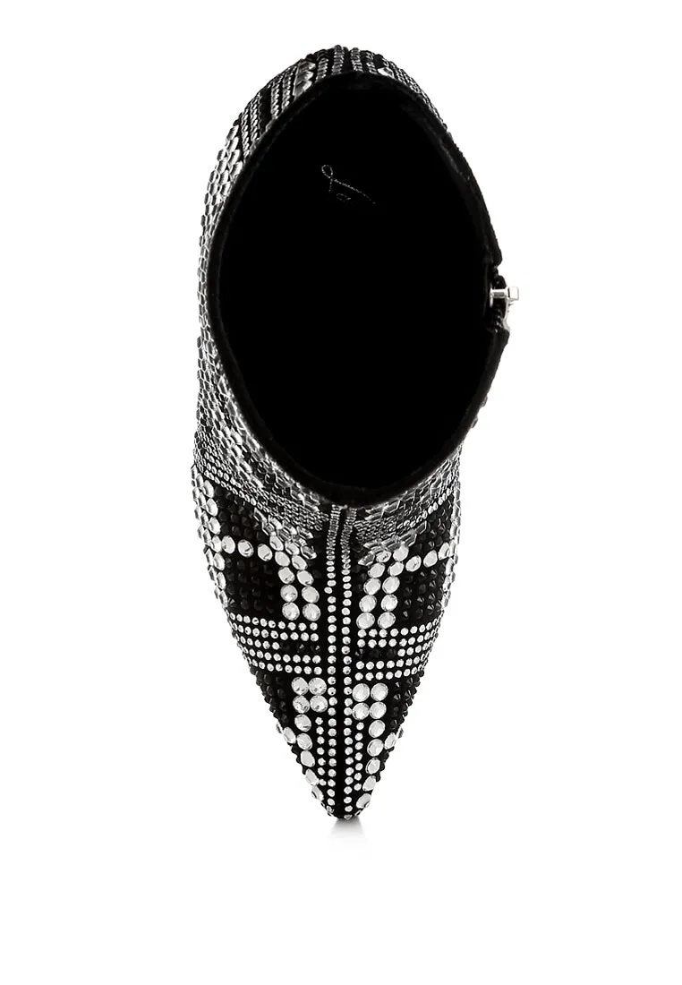 Rhinestones Studded Stiletto Heel Boots By RUW