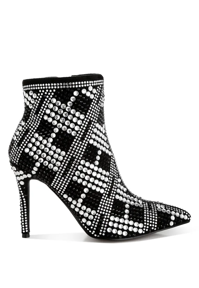 Rhinestones Studded Stiletto Heel Boots By RUW