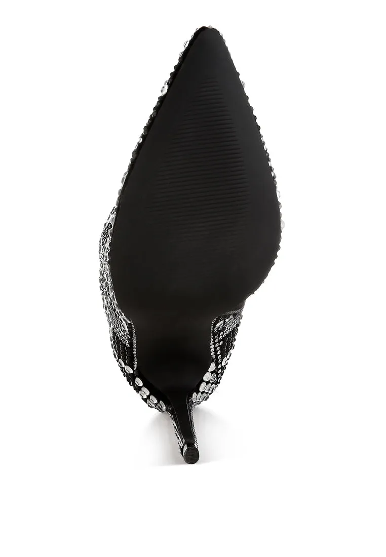 Rhinestones Studded Stiletto Heel Boots By RUW