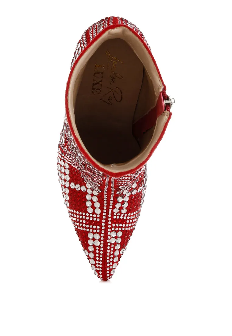 Rhinestones Studded Stiletto Heel Boots By RUW