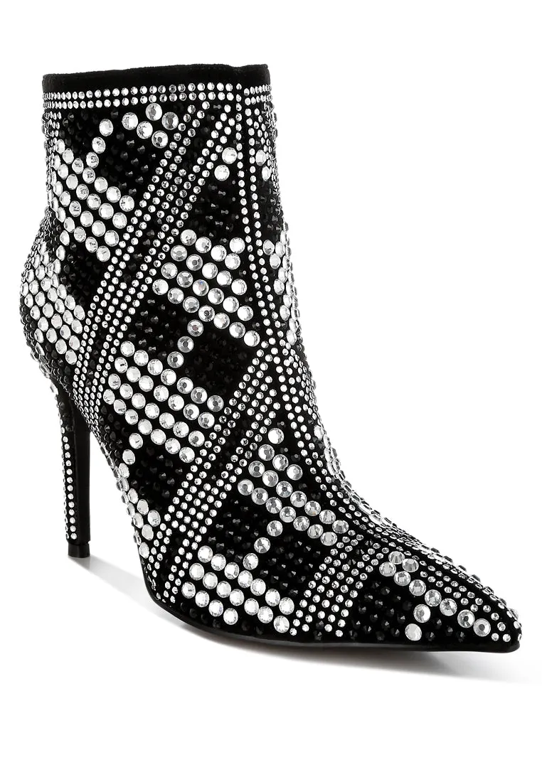 Rhinestones Studded Stiletto Heel Boots By RUW