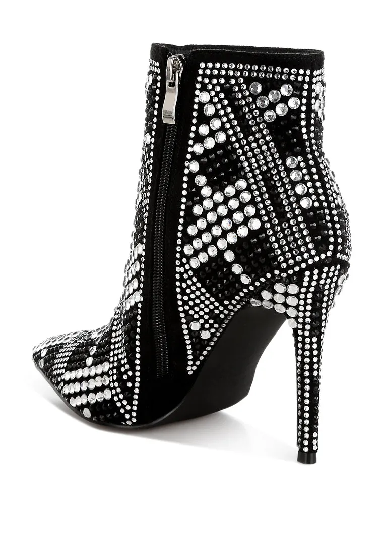 Rhinestones Studded Stiletto Heel Boots By RUW