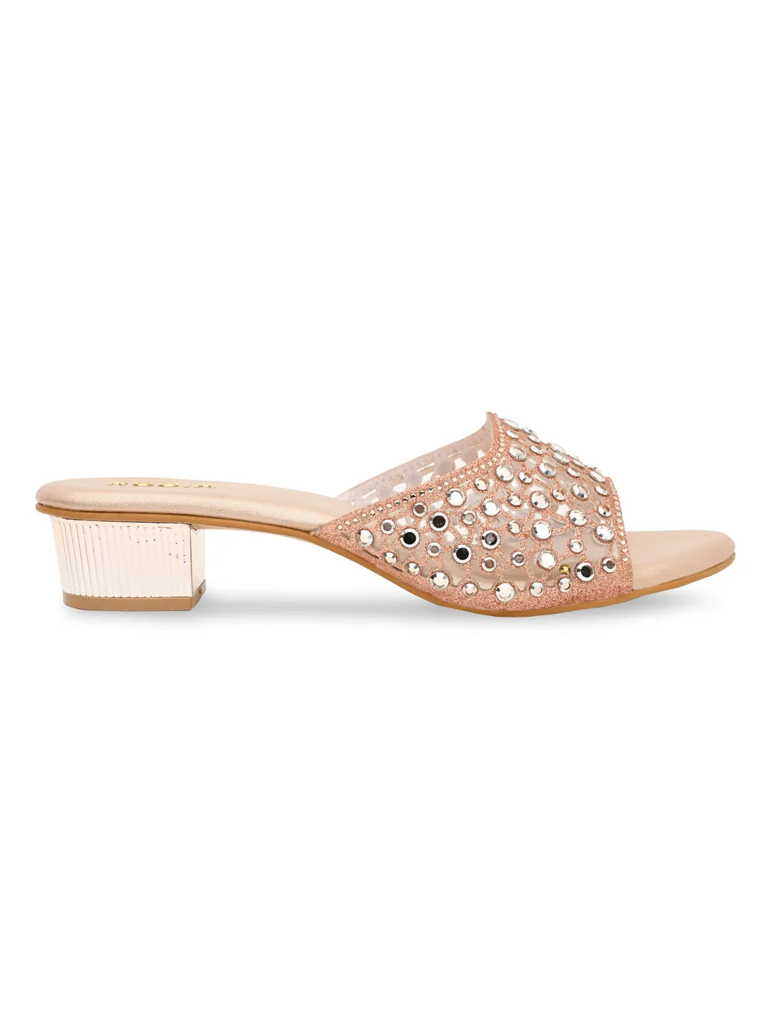 Rocia By Regal Rose Gold Women Fancy Mesh Studded Block Heels