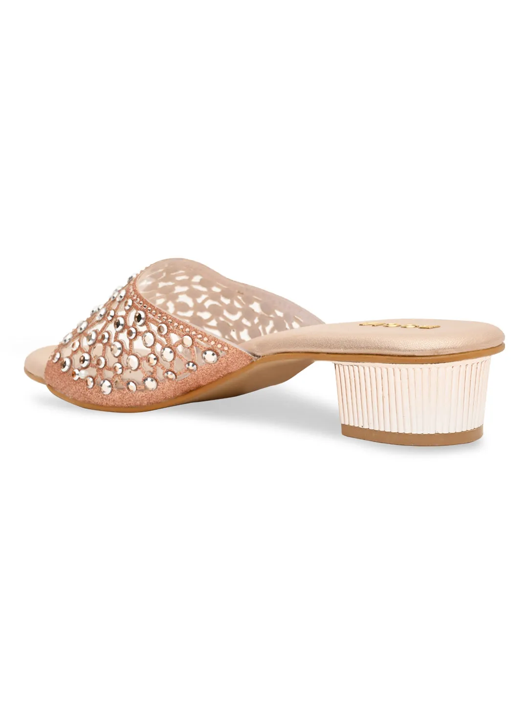 Rocia By Regal Rose Gold Women Fancy Mesh Studded Block Heels