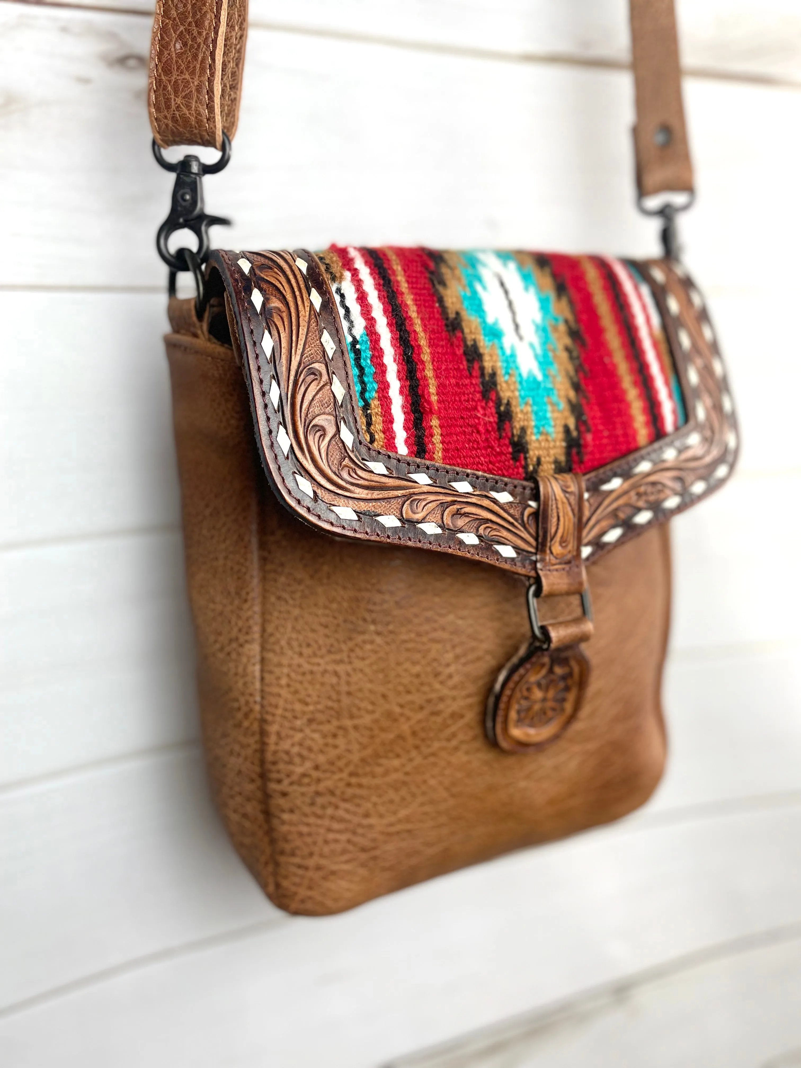 Sedona Red Wool & Leather Carryall Handbag