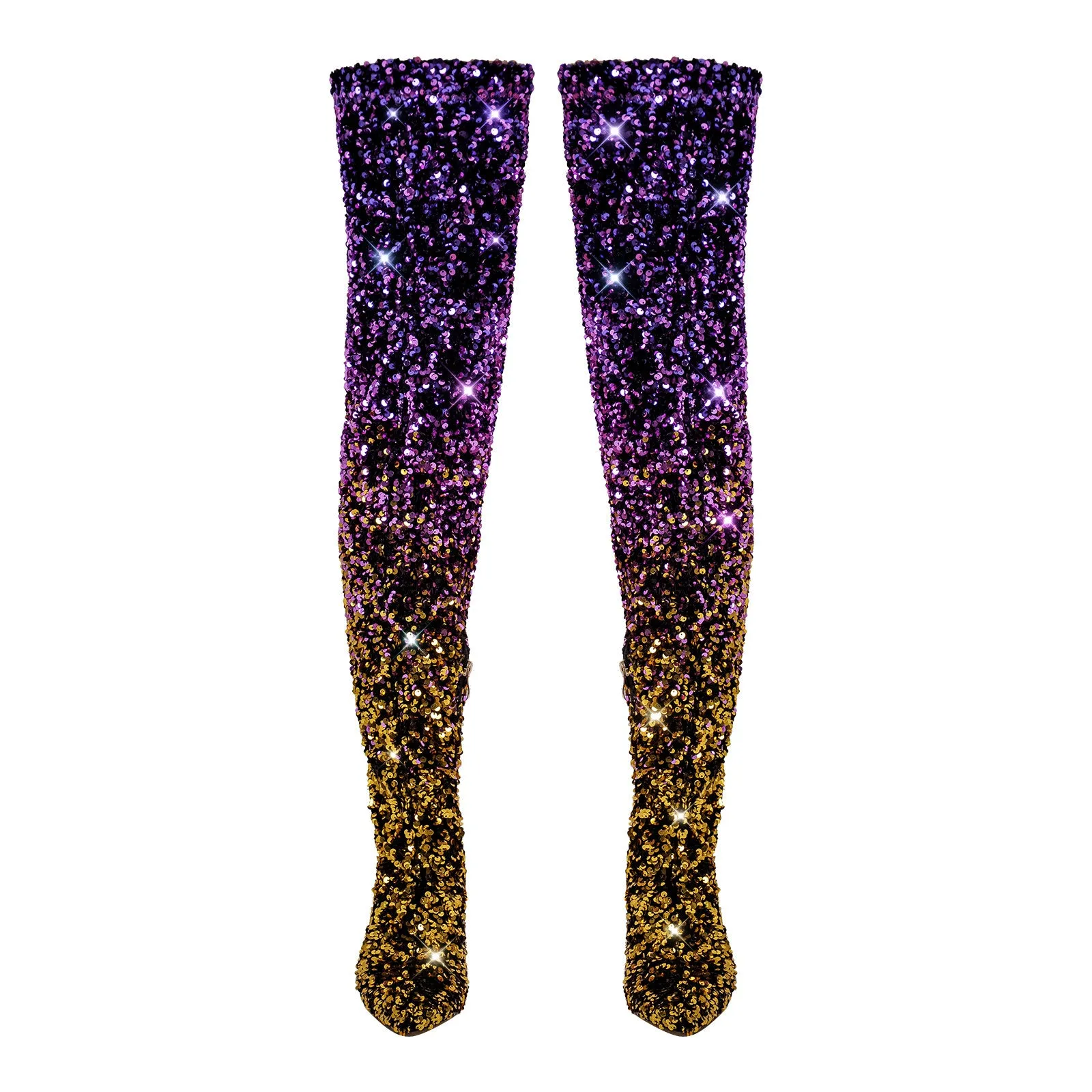Sequins Pointed Toe Stiletto Thigh Boots