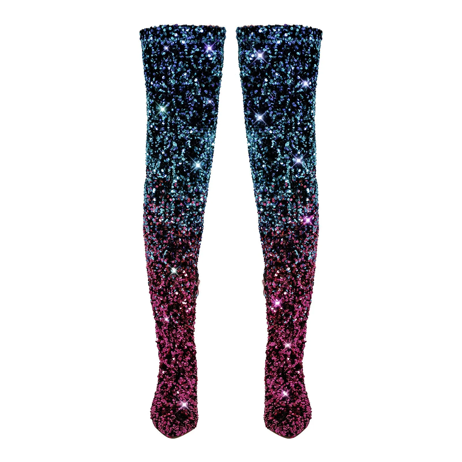 Sequins Pointed Toe Stiletto Thigh Boots