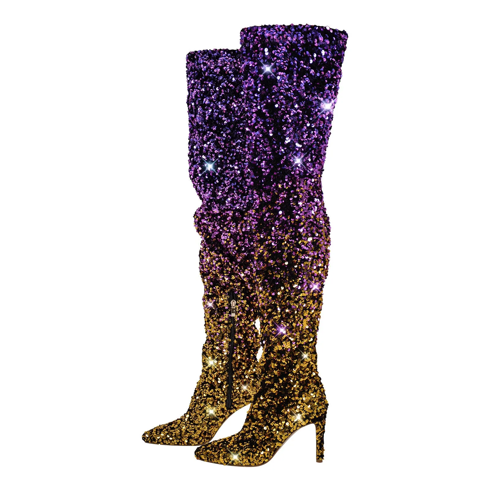 Sequins Pointed Toe Stiletto Thigh Boots