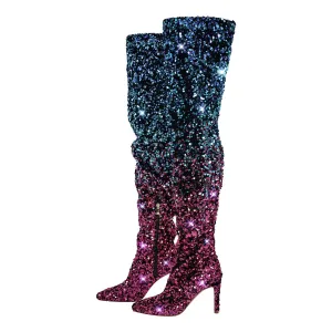 Sequins Pointed Toe Stiletto Thigh Boots