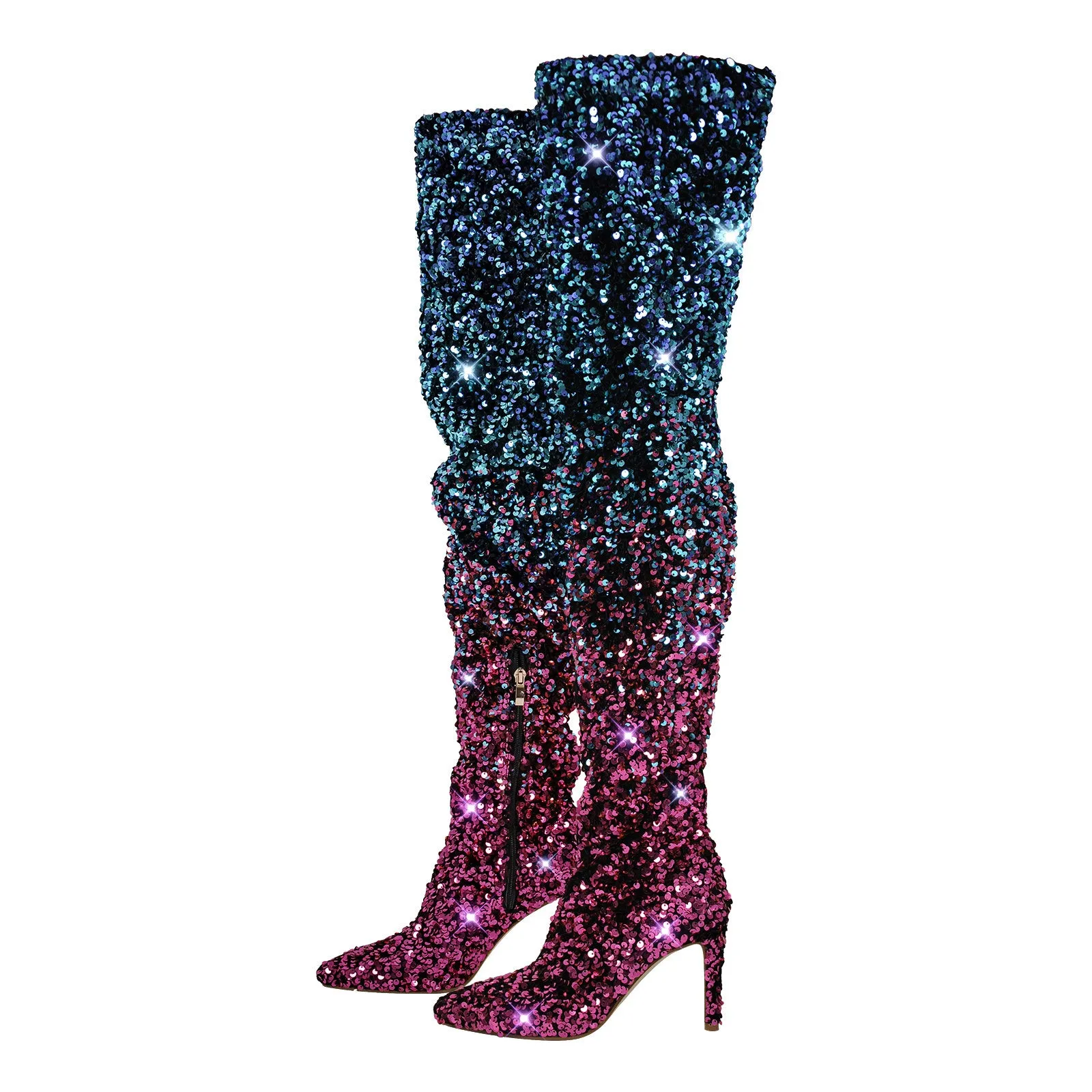 Sequins Pointed Toe Stiletto Thigh Boots