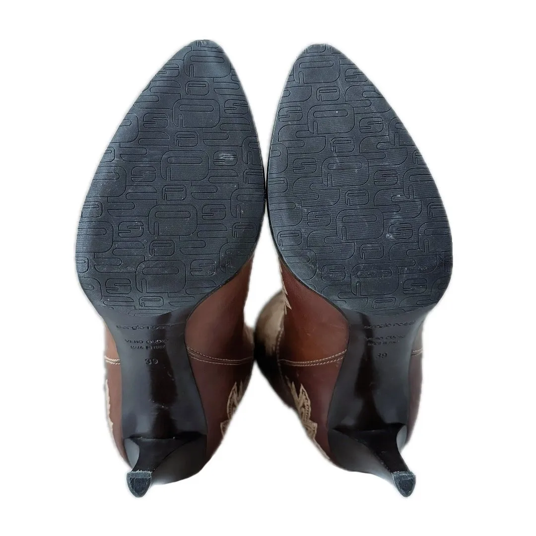 SERGIO ROSSI Eagle Phoenix Tall Brown Cowgirl Boots