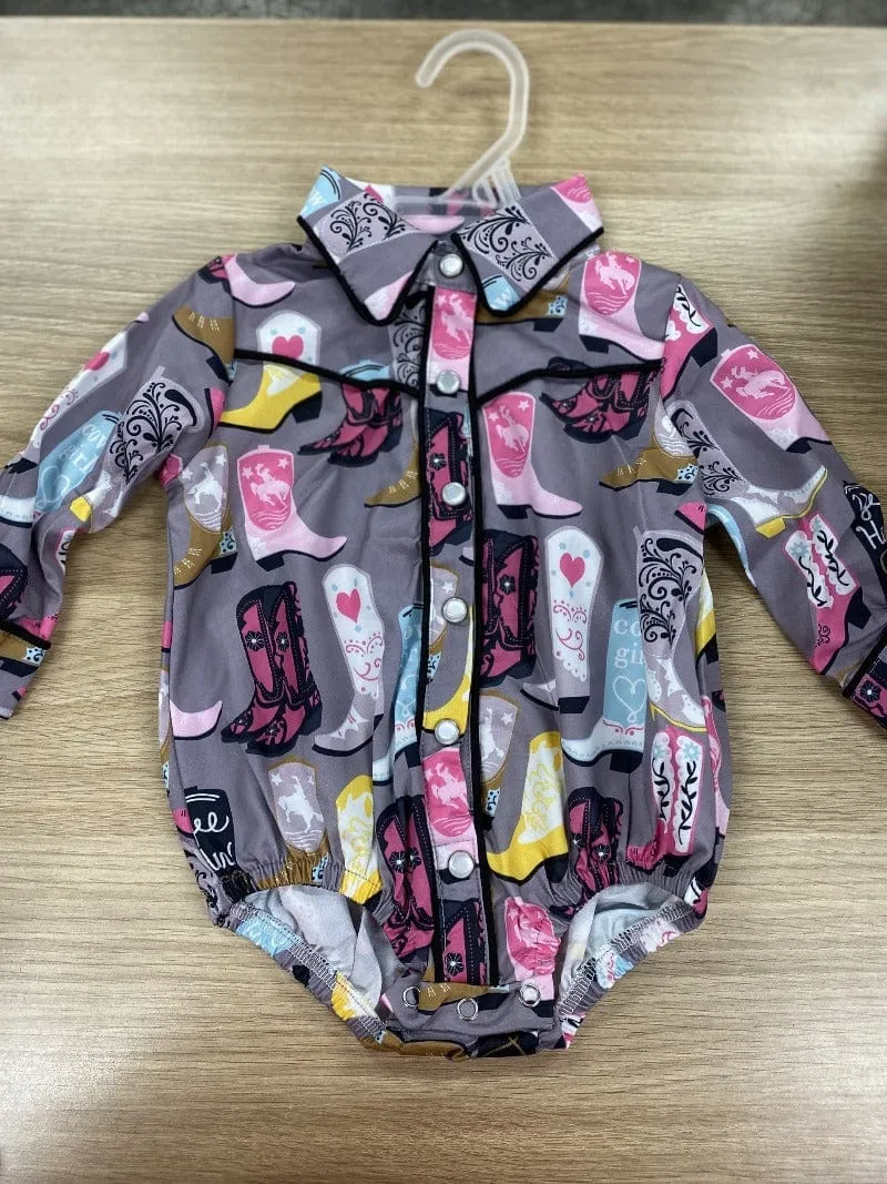 Shea Baby Onesie Grey Boots with Pearl Snaps