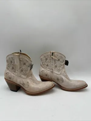 SHYANNE WOMEN'S LILY FLORAL EMBROIDERED WESTERN FASHION BOOTIES White Size 8.5M - Very Good