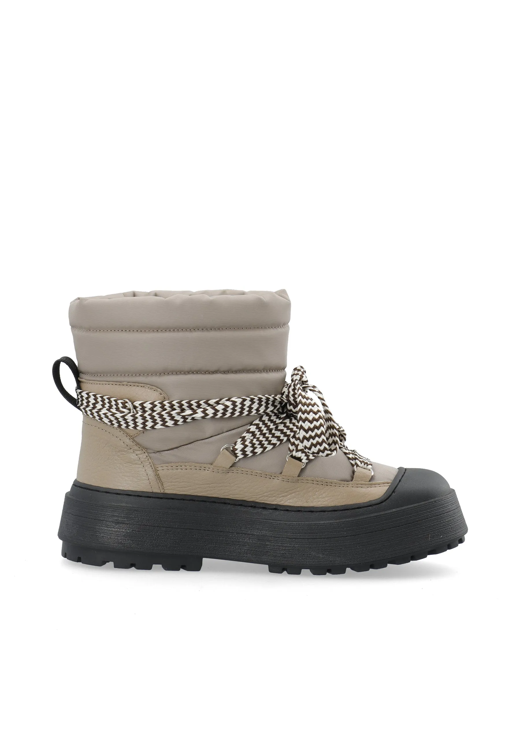 Snowboot - Leather/Textile - Taupe, Warm Lining - Taupe