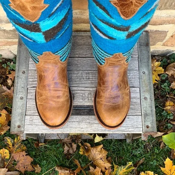 STETSON Serape Aztec Blanket Blue Brown Tall Knee High Western Cowgirl Boots