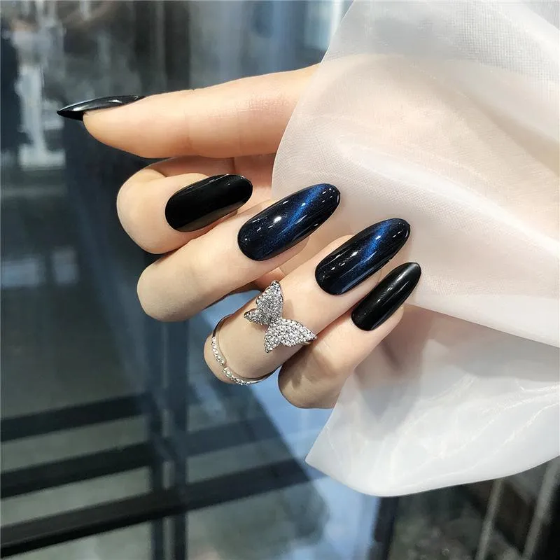 Stiletto Gel Cateye Blue Black