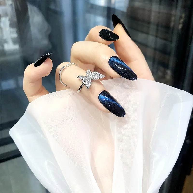 Stiletto Gel Cateye Blue Black