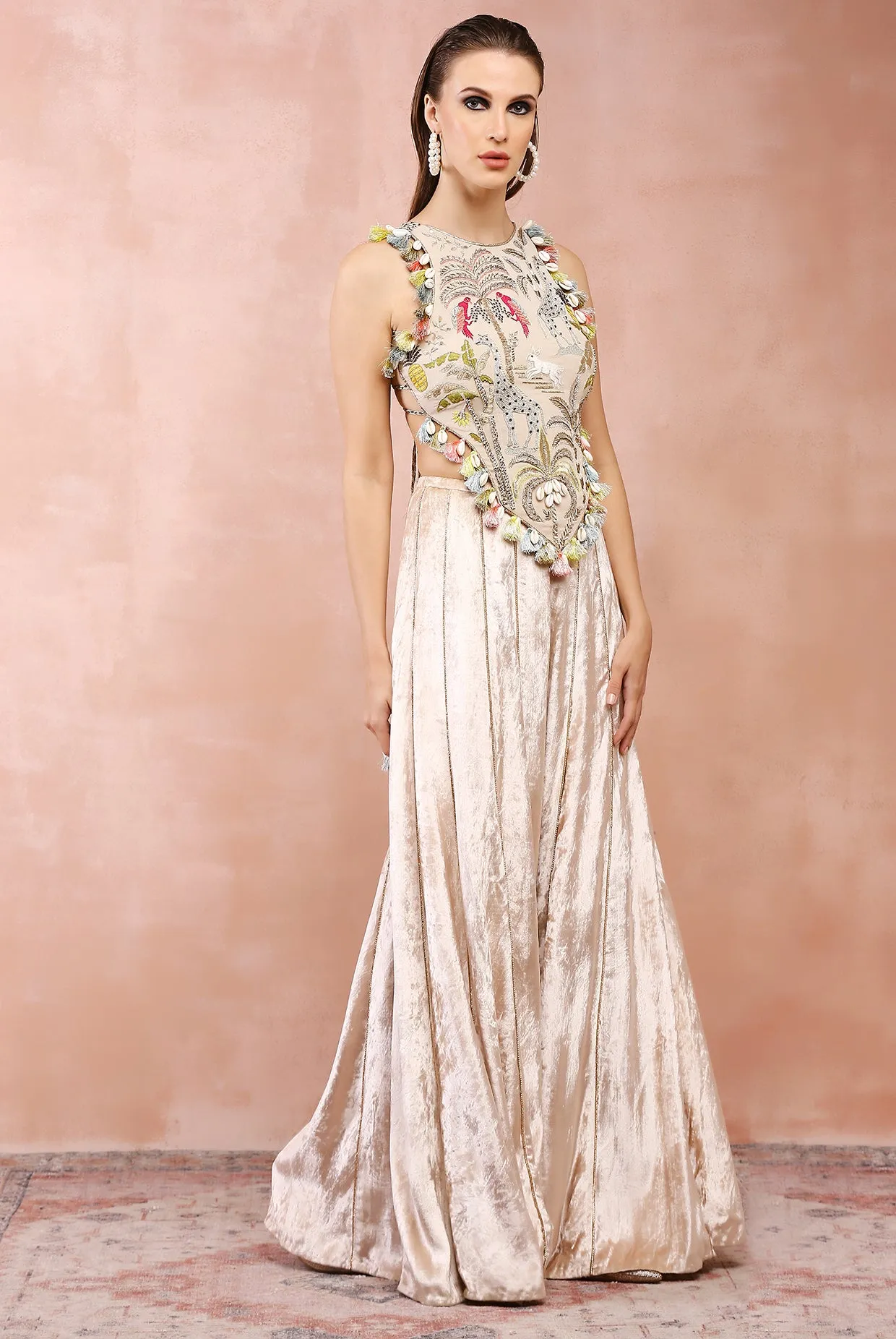 STONE EMBROIDERED CHOLI WITH SHARARA
