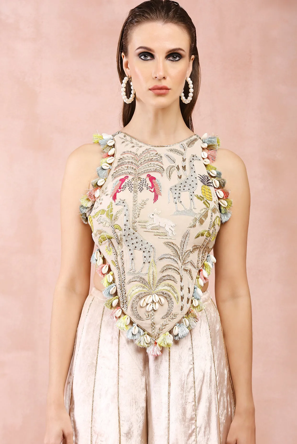 STONE EMBROIDERED CHOLI WITH SHARARA