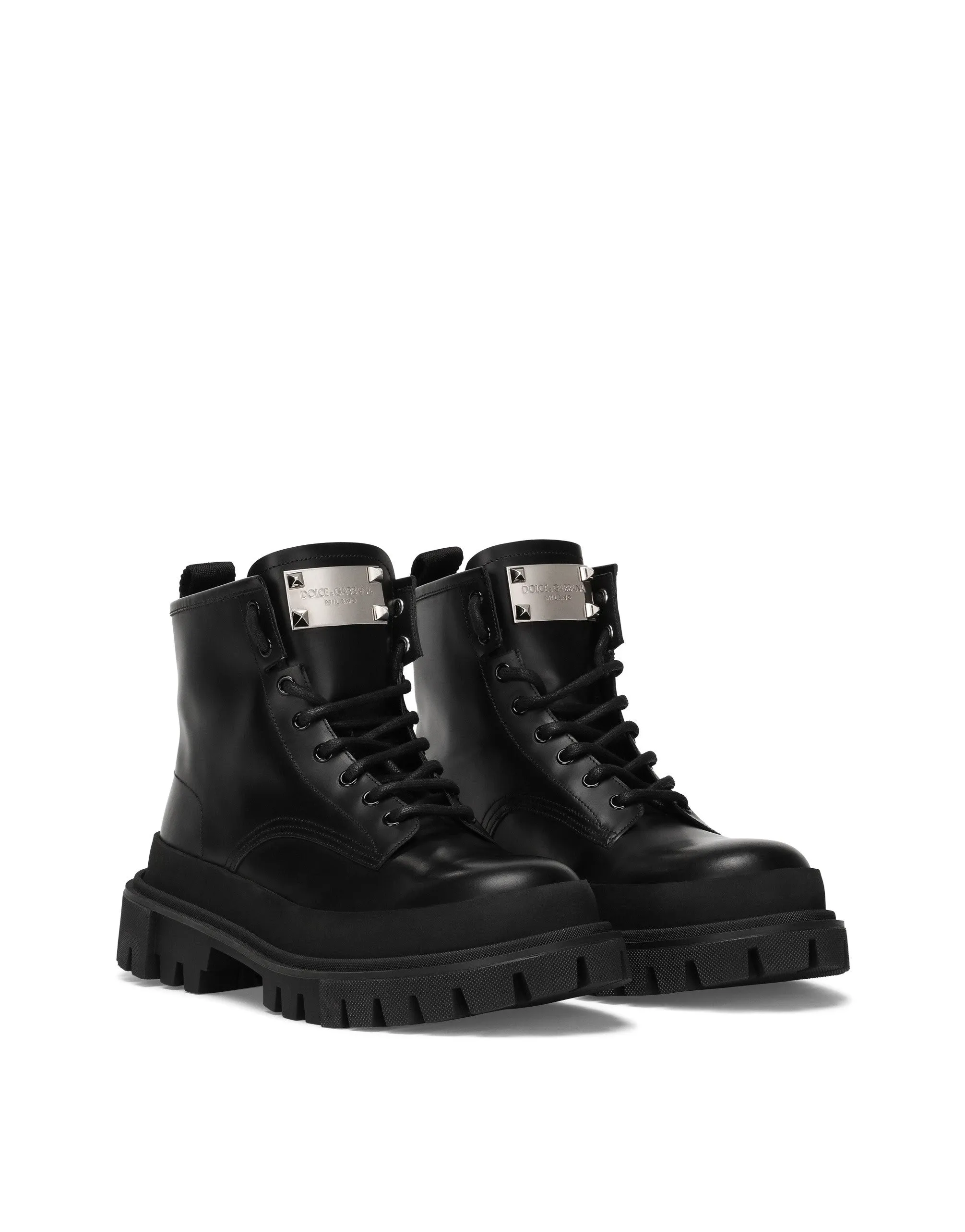 Studded calfskin hi-trekking ankle boots
