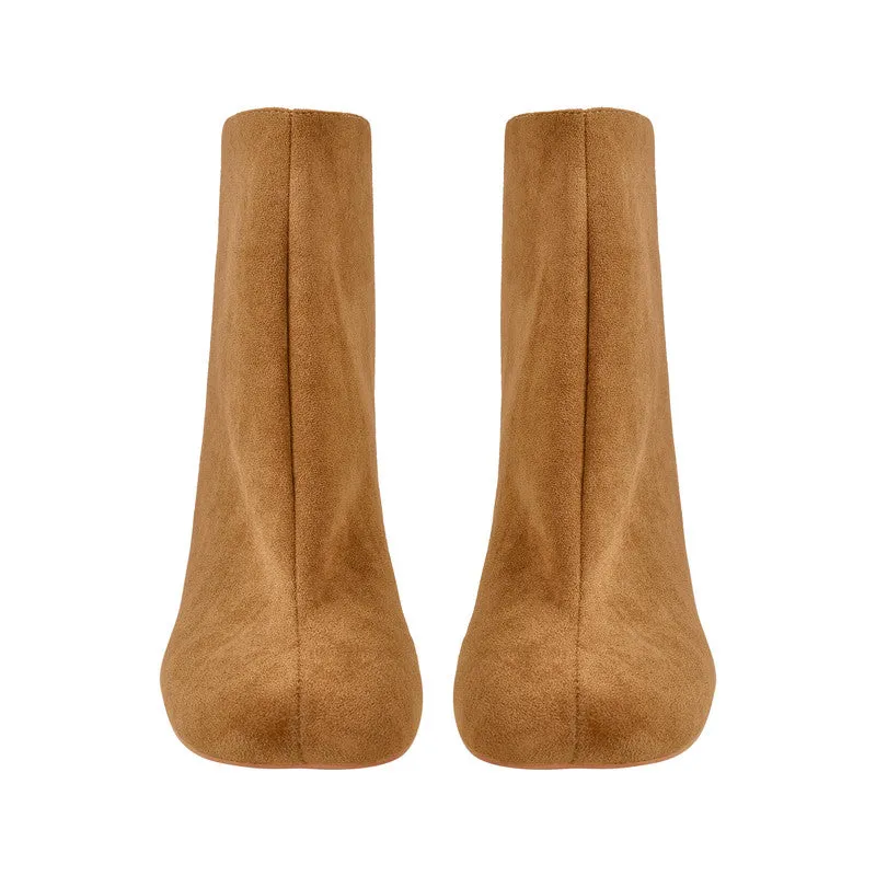 Suede Ankle Stiletto Tabi Boots Square Toe