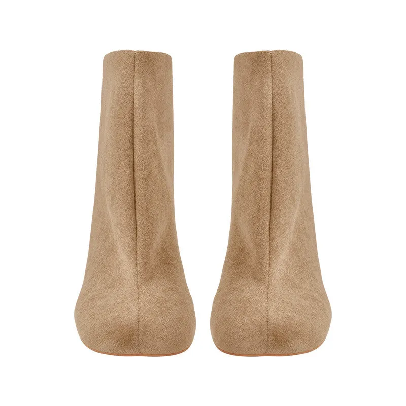 Suede Ankle Stiletto Tabi Boots Square Toe