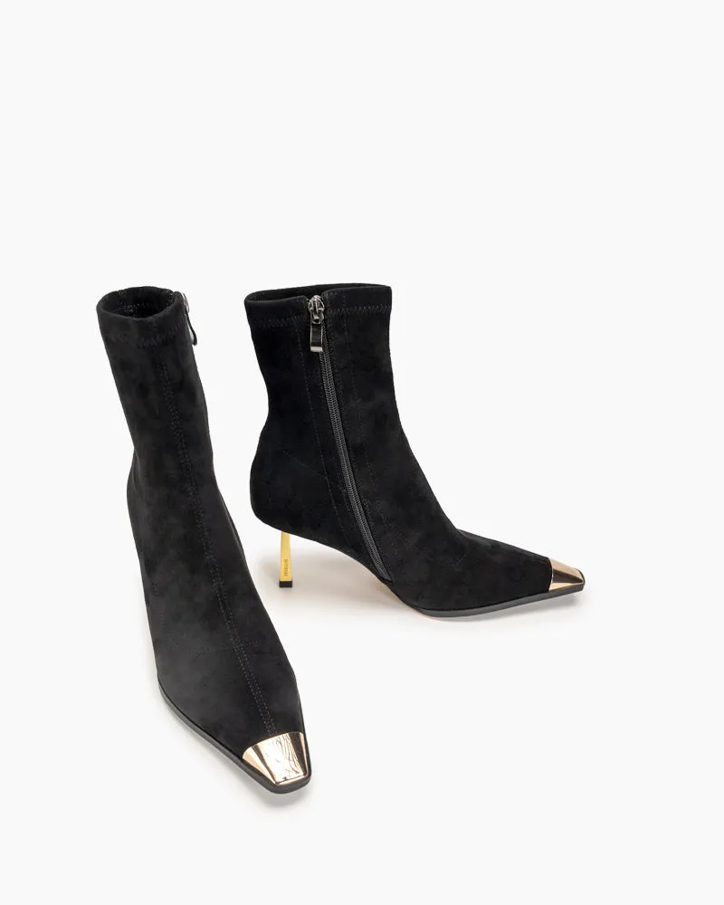 Suede Stretch Sexy Stiletto High Heel Mid Calf Boots