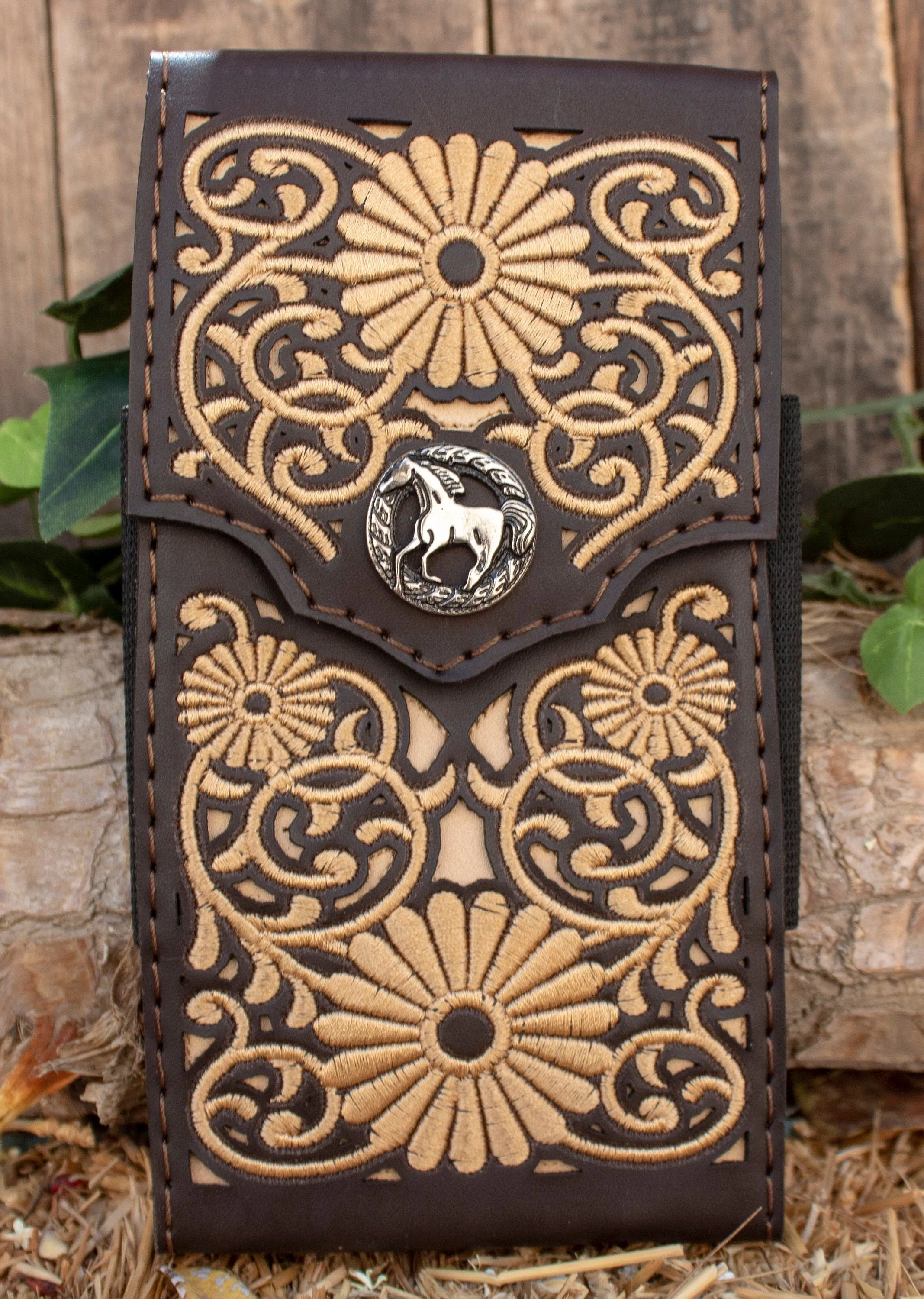 SUNFLOWER GIRASOL EMBROIDERED leather western cowboy rodeo cell phone case pouch