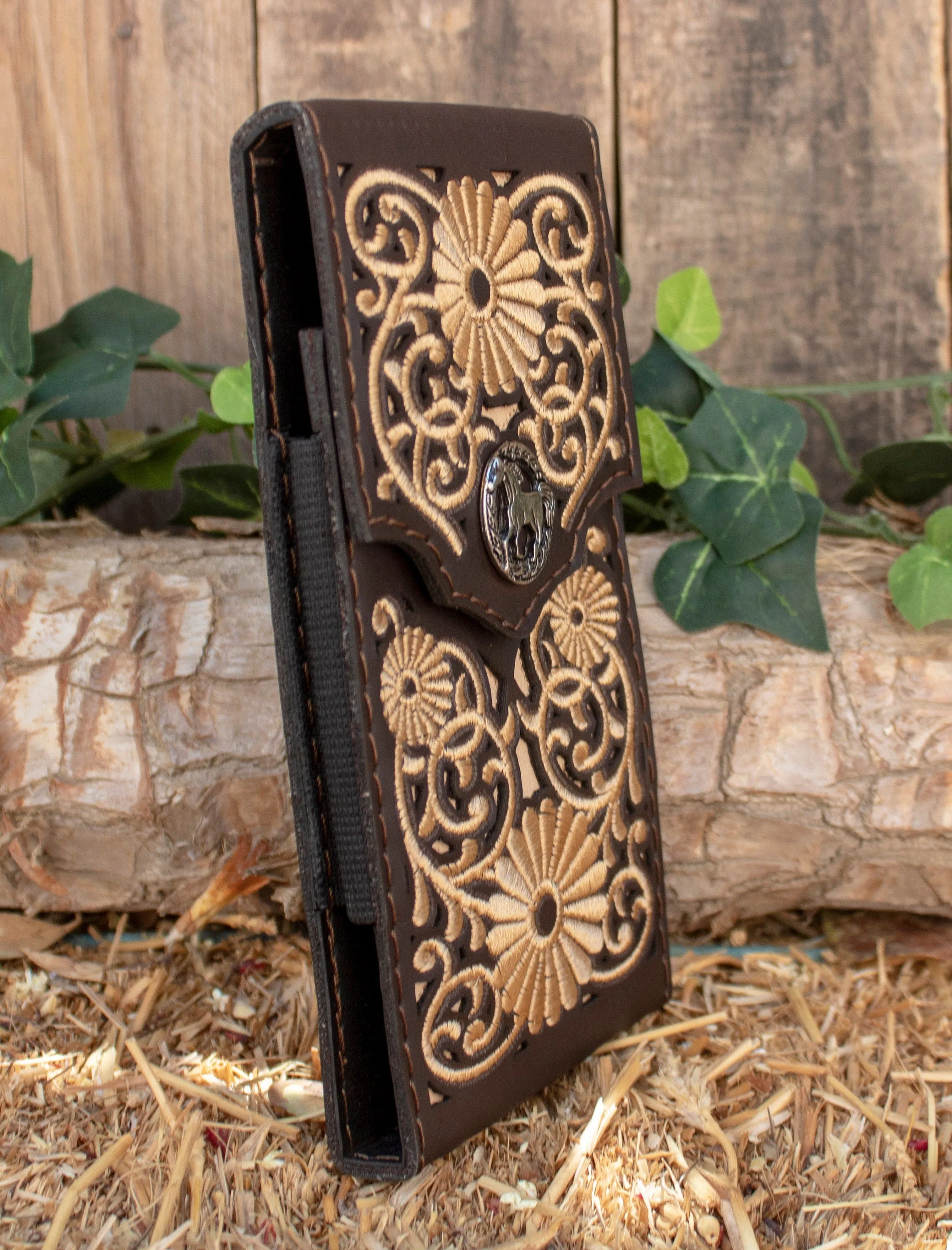 SUNFLOWER GIRASOL EMBROIDERED leather western cowboy rodeo cell phone case pouch
