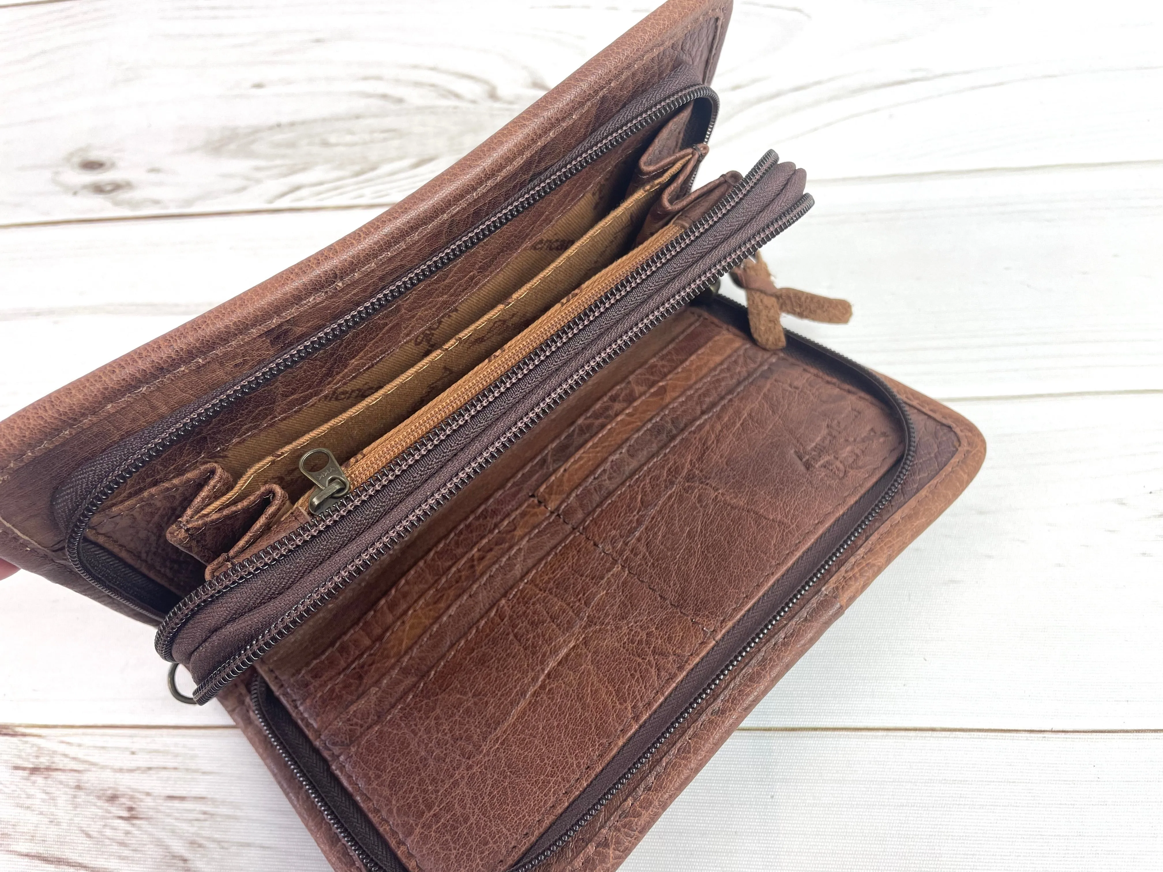 Tan and Black Diamond Wool & Leather Carryall Wallet