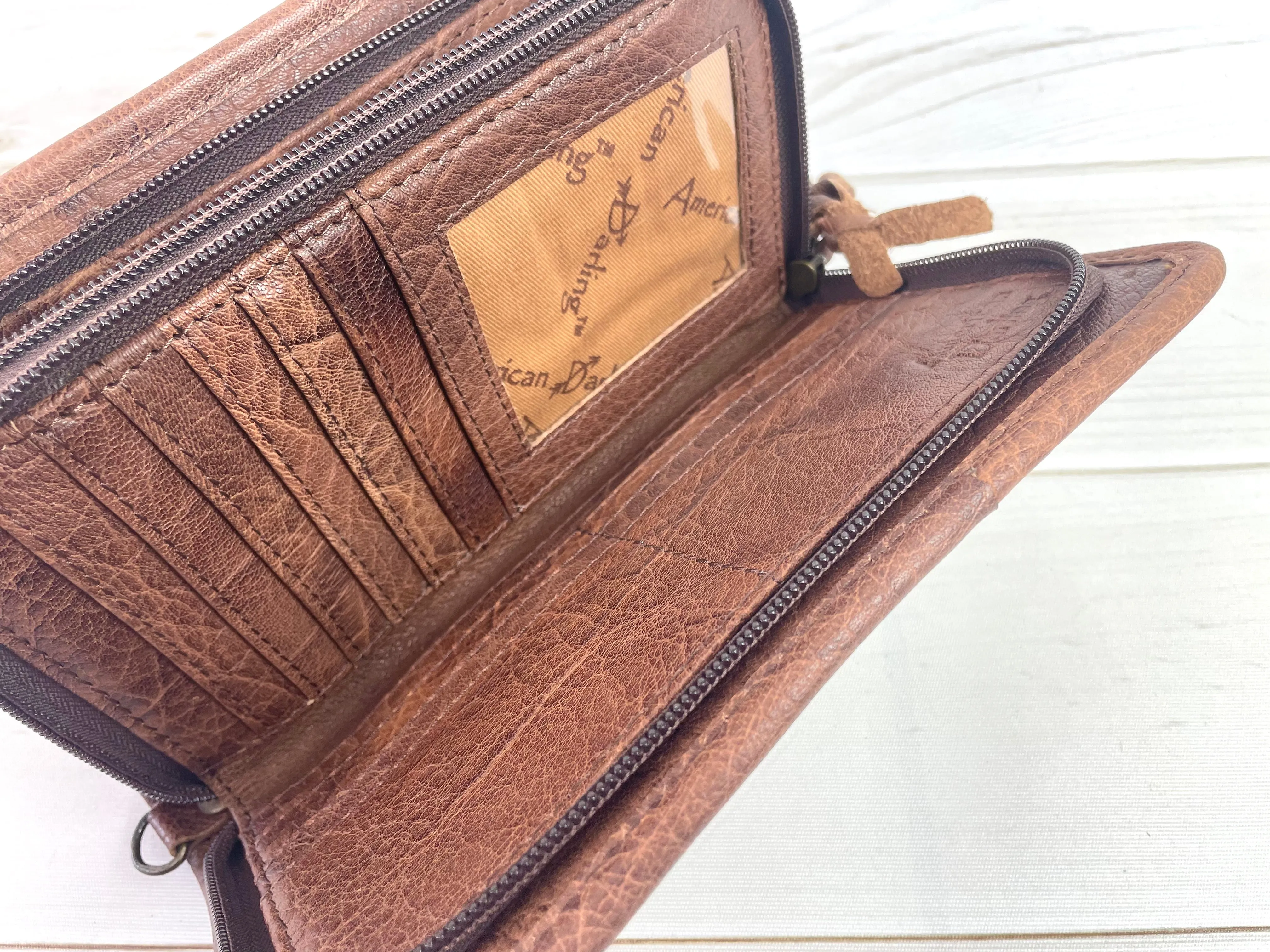 Tan and Black Diamond Wool & Leather Carryall Wallet