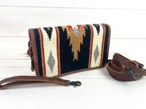 Tan and Black Diamond Wool & Leather Carryall Wallet
