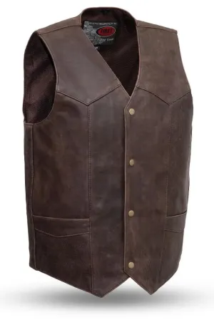 The "Texan" Brown Leather Vest CLOSEOUT