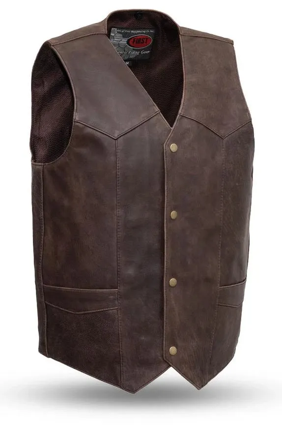 The "Texan" Brown Leather Vest CLOSEOUT