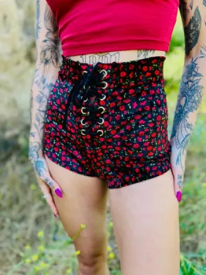 Tied Up Daisy Duke - Black Floral -