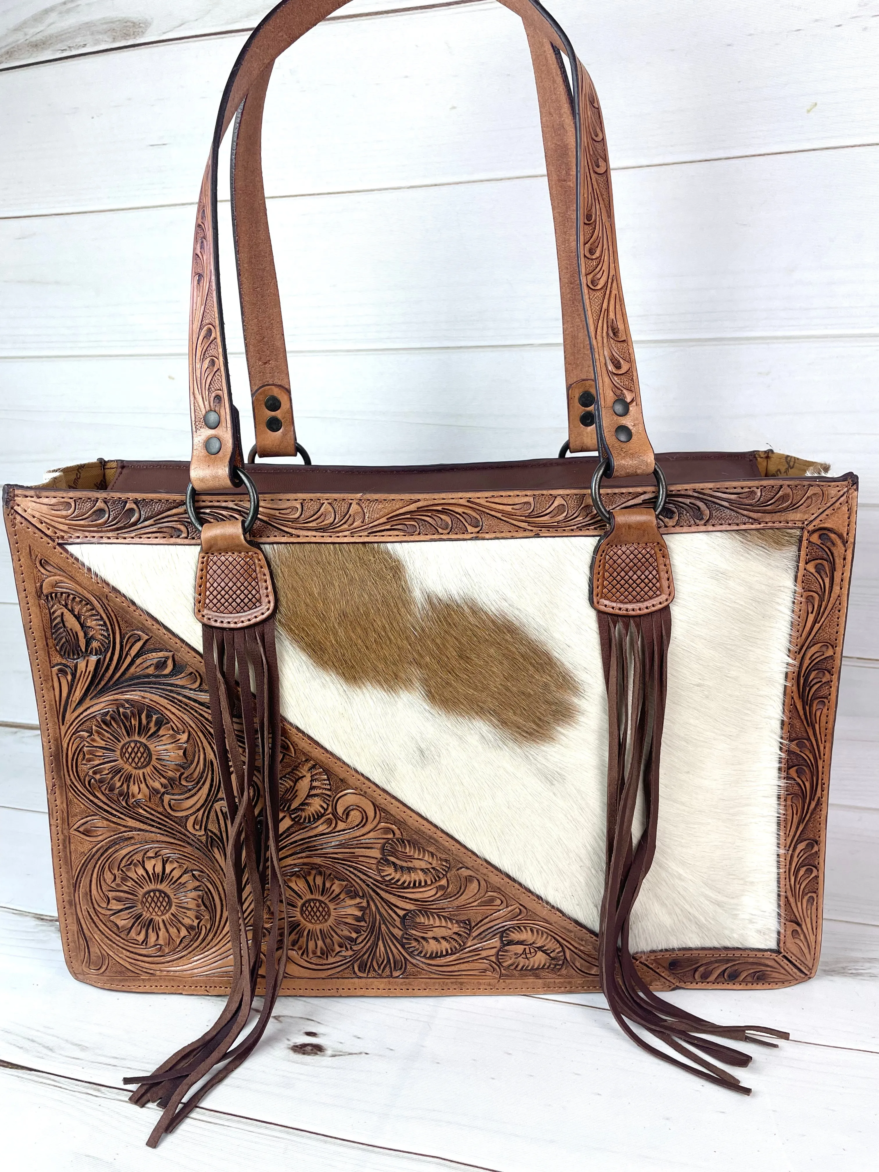 Tooled Border and Handle Hide Swatch Large Bag