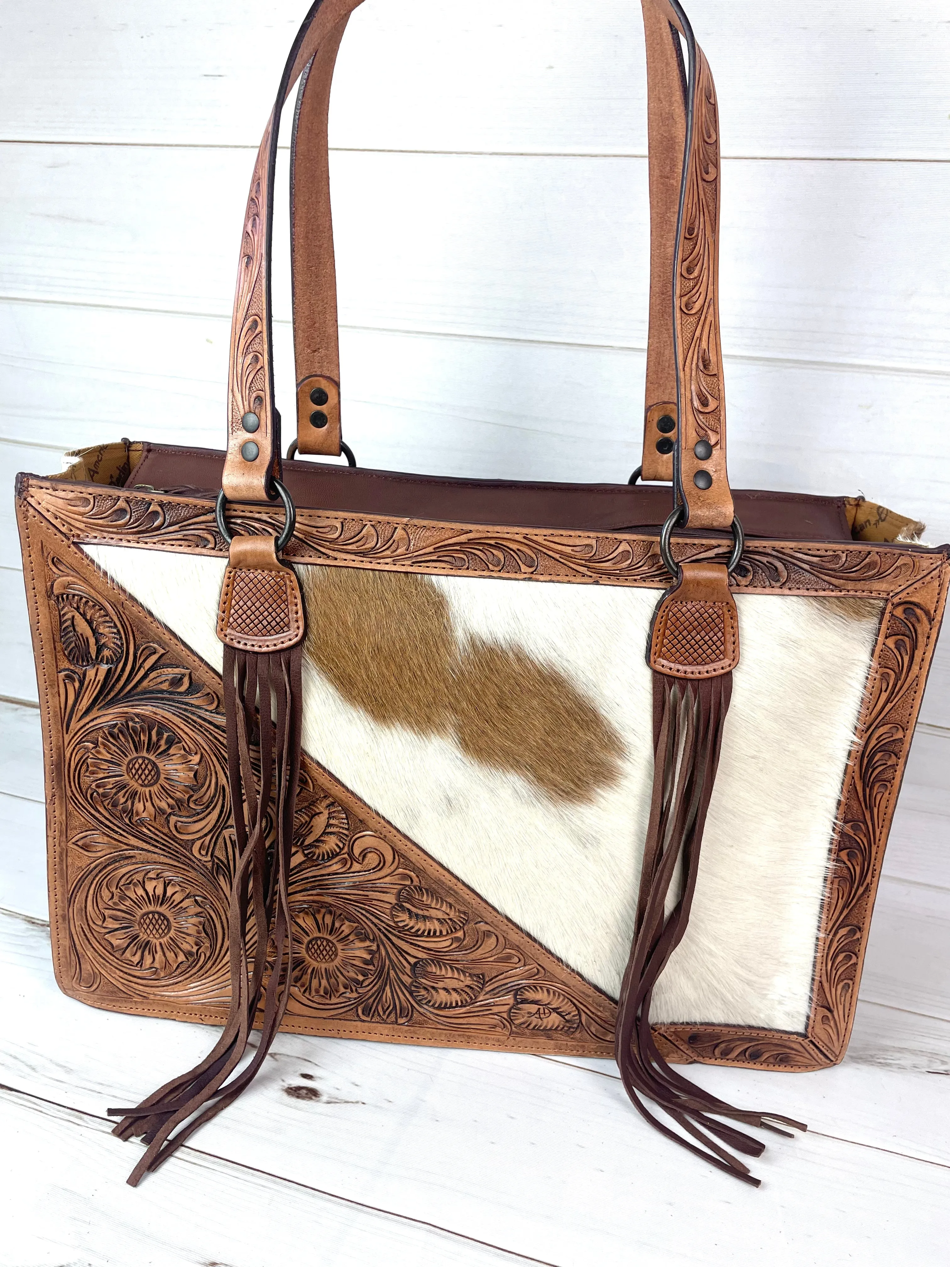 Tooled Border and Handle Hide Swatch Large Bag