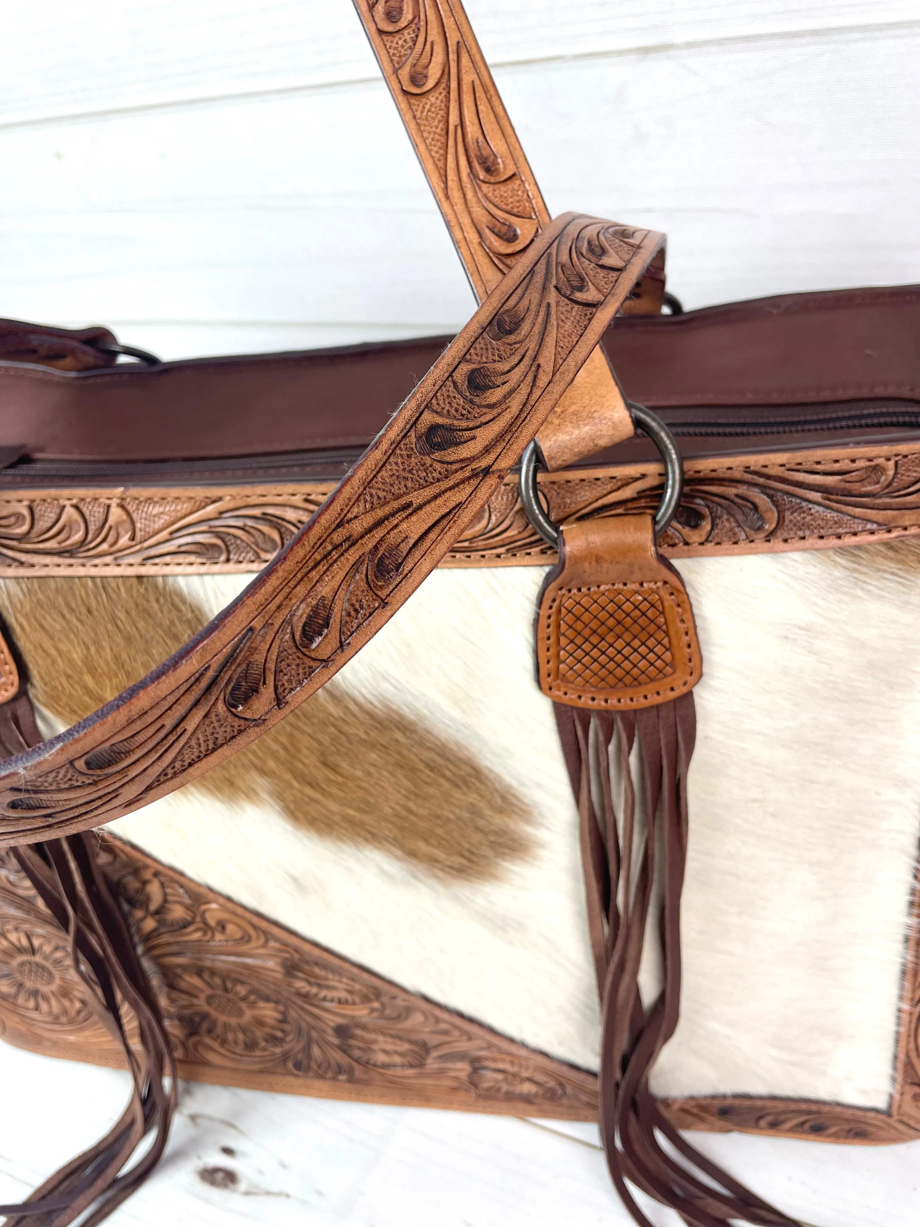 Tooled Border and Handle Hide Swatch Large Bag