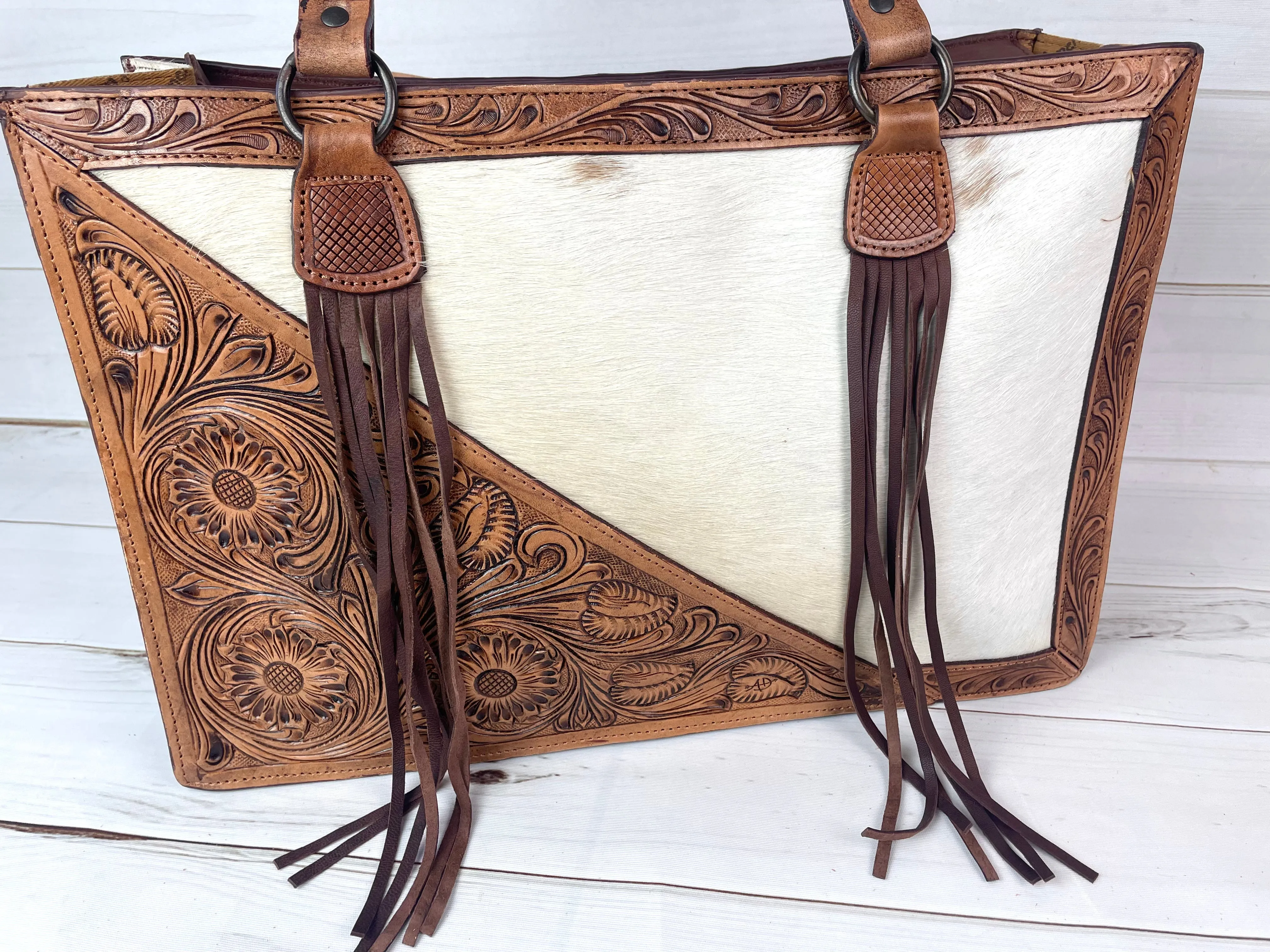 Tooled Border and Handle Hide Swatch Large Bag