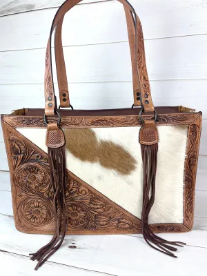 Tooled Border and Handle Hide Swatch Large Bag