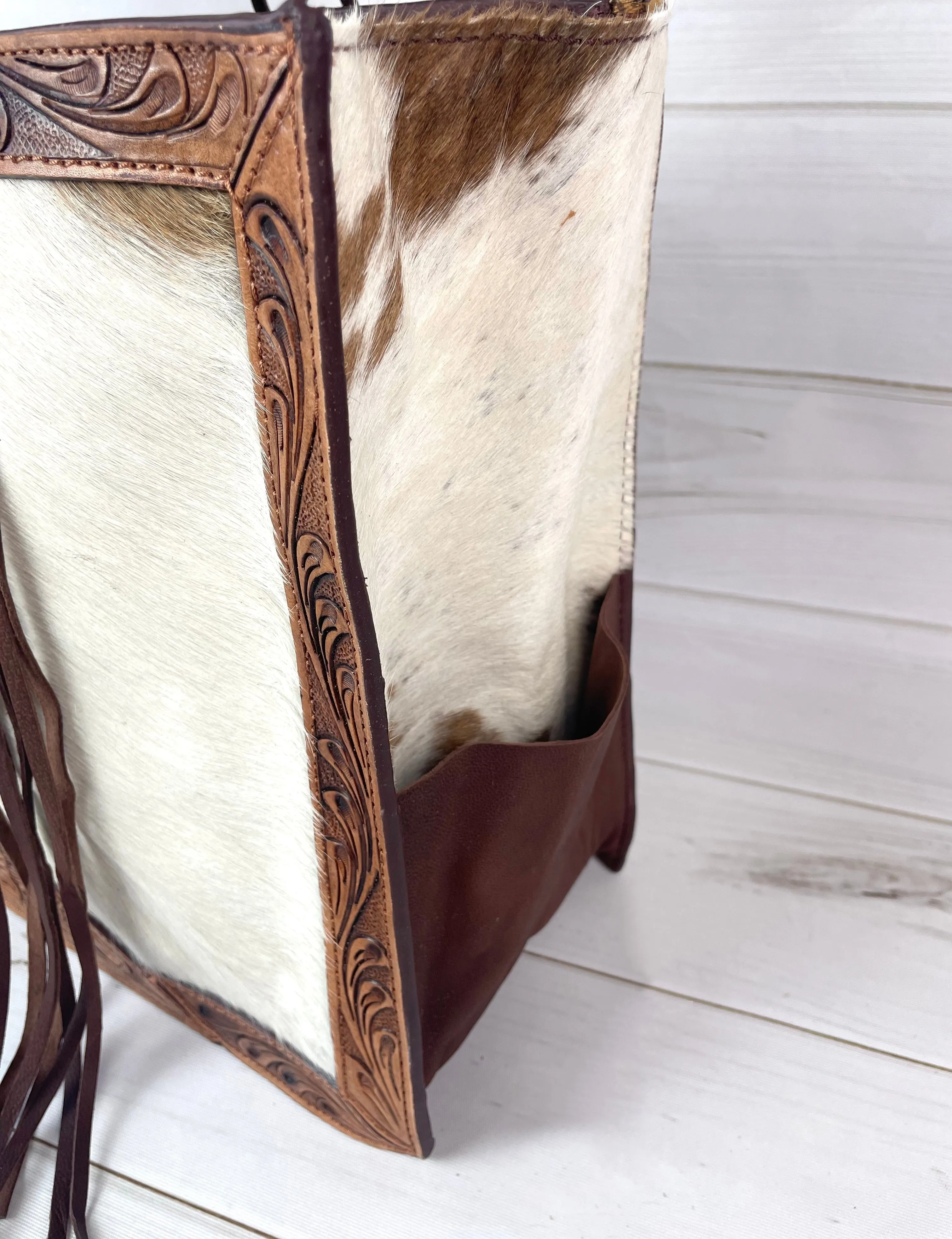 Tooled Border and Handle Hide Swatch Large Bag